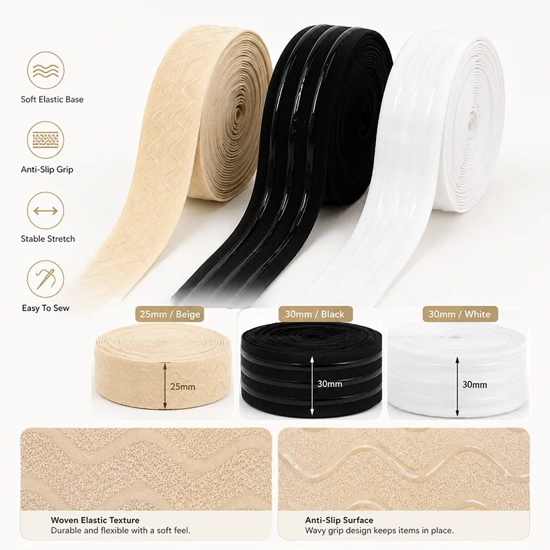 2/5Meters 25/30mm Non Slip Silicone Elastic Band for Bra Waist Underwear Strap Garment Grip Sewing