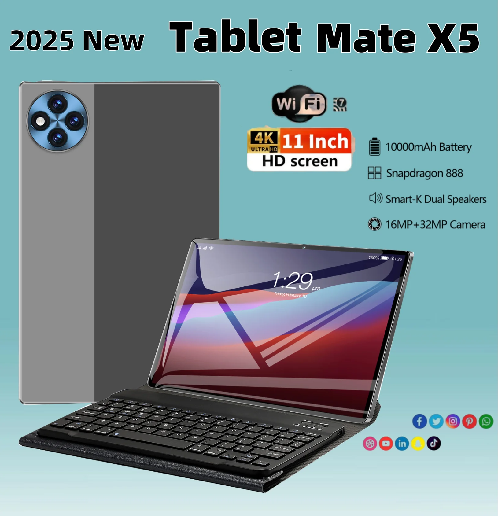 Tablet Mate X5 5G Android 14 11 inch HD 4K Global Version 16GB+1T Snapdrago 888 Dual SIM Card  Bluetooth WIFI HD 4K Tablet PC