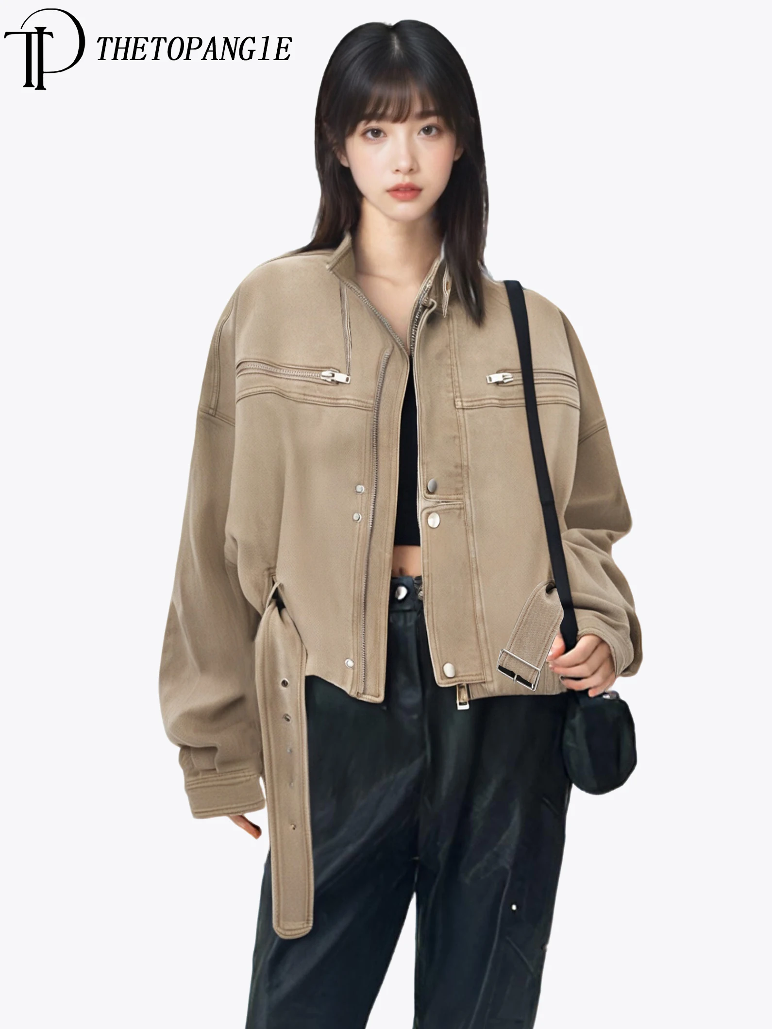 

Women's Brown Leather Jacket Coat Vintage Mustang Jacket Fashion Streetwear Outfits Korean Loose Outerwear Autumn Winter Clothes