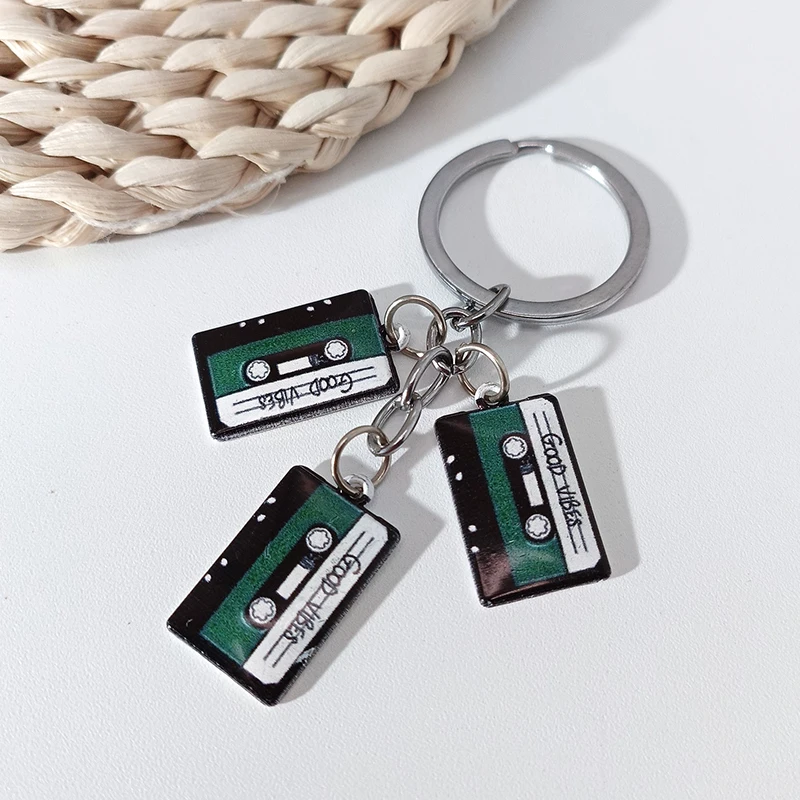 Enamel Music Keychains for Women and Men Metal Note Pink Record Colorful Magnetic Tape Key Chain  Fashion Jewelry Gifts