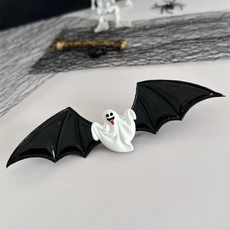 77HE 1PC Gothic PU Leather Bat Hair Clip Ergonomic Halloween Cosplay Accessory