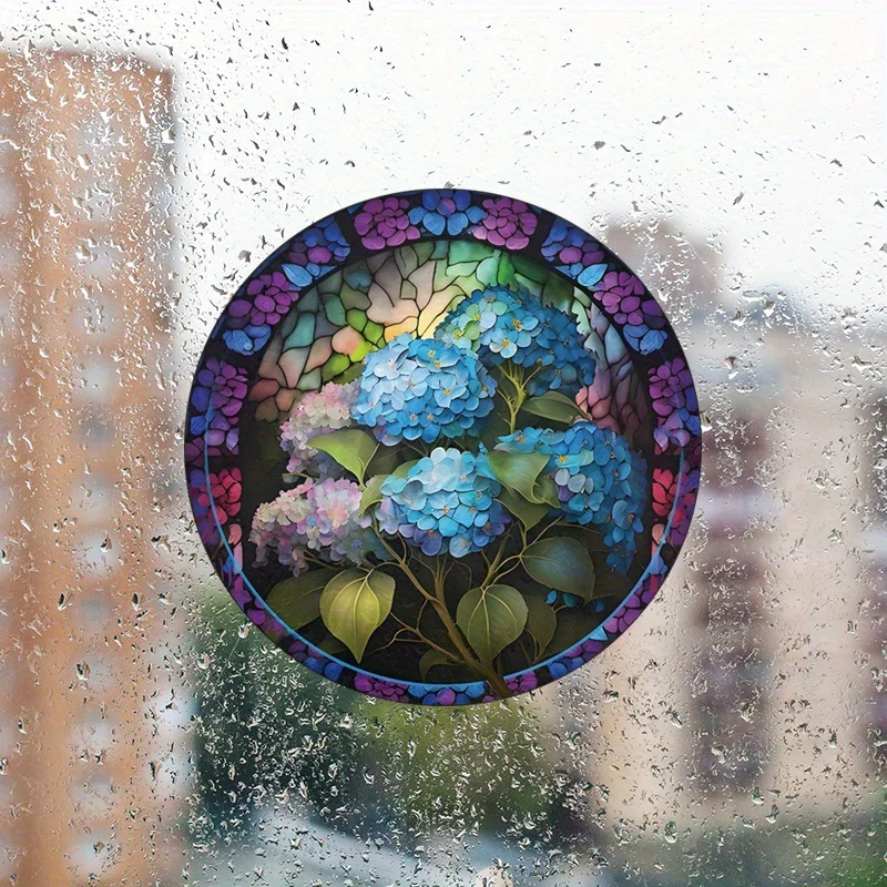 สติ๊กเกอร์ติดกระจกหน้าต่างกระจกลายดอกไฮเดรนเยียดอกไม้สีน้ำเงินม่วงสติกเกอร์ไฟฟ้าสถิตกันการชนติดสติกเกอร์ติดกระจกแบบคงที่ #38