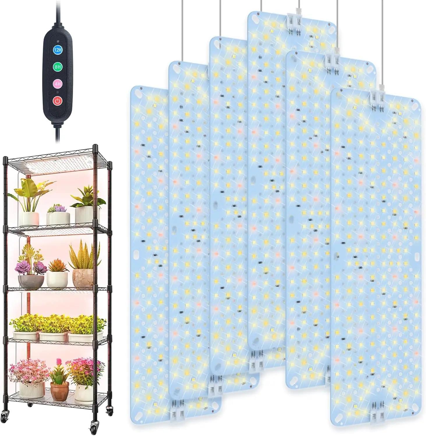 

6-Pack Ultra-Thin LED Grow Lights with Timer for Indoor Plants, Vegetables, and Greenhouses