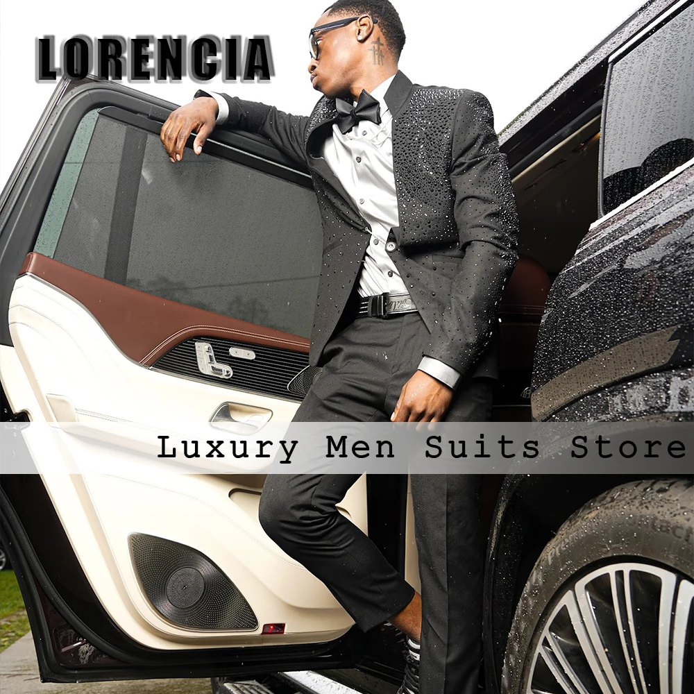 

Sparkling Crystal Male Suits 2 Pieces Single Breasted Tuxedos Glitter Evening Party Outfits Customized Blazer Pants ropa hombre