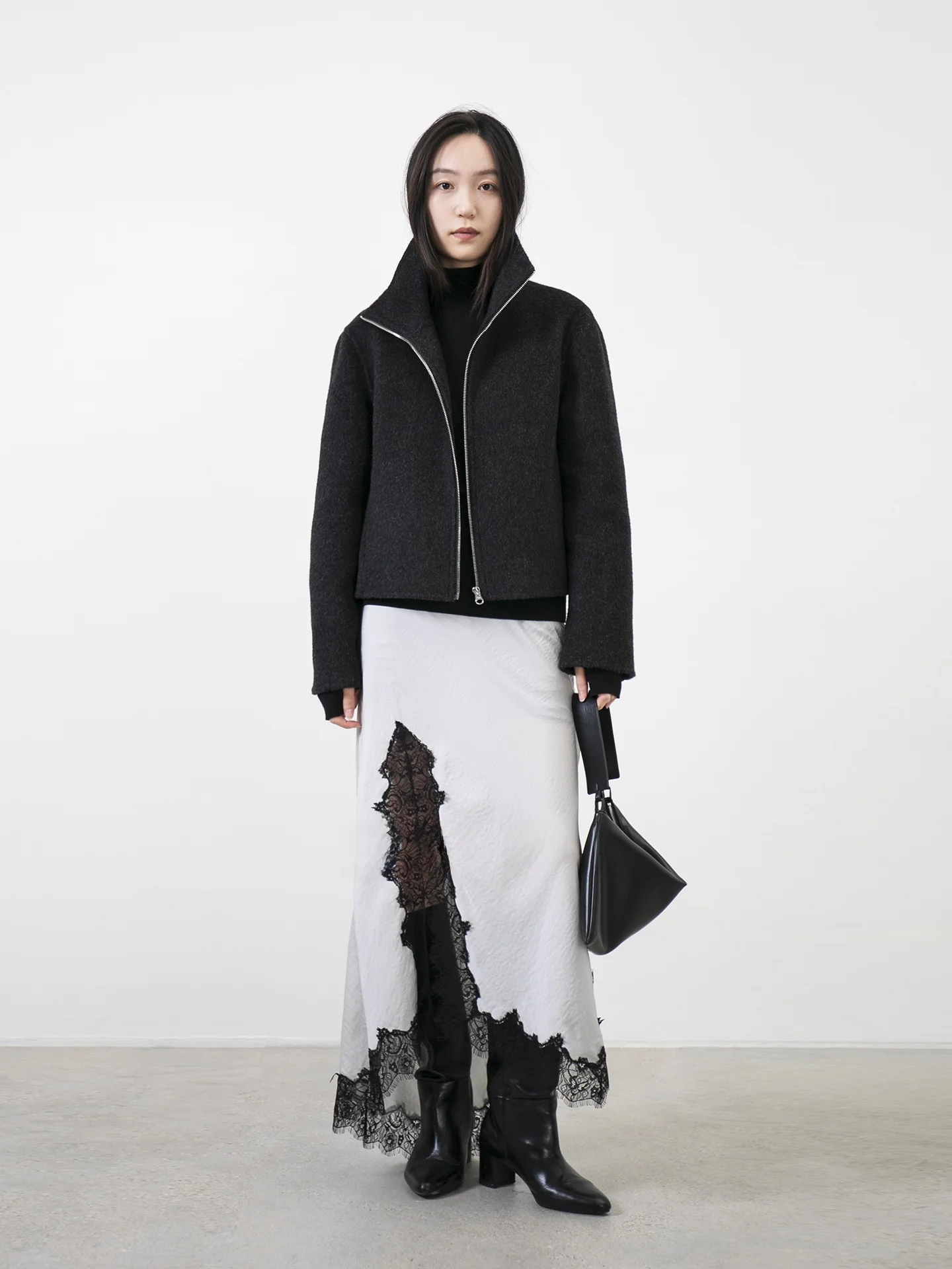 

Утепленное двустороннее шерстяное пальто с воротником на молнии, женская зимняя модная верхняя одежда, бренд SEEI, с длинными рукавами, воротник-стойка