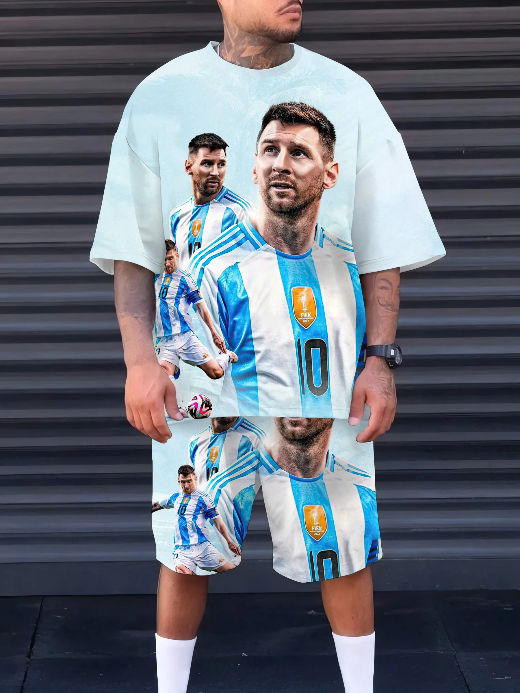 

2025 Summer New Football Star No. 10 Print Messi Casual Sports Men's Set