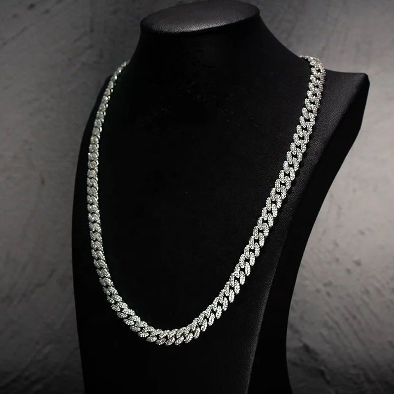 Factory Sale VVS Mossanite Necklace Miami 2 Rows Sterling Silver 925 6mm Moissanite Cuban Link Chain