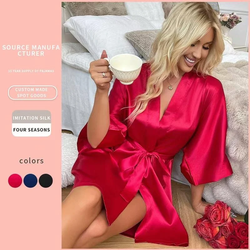 

Свободный кардиган на шнуровке, халат, ночная рубашка, домашняя одежда, сексуальный Sle, четыре сезона, универсальная длина, чистый цвет для молодых женщин