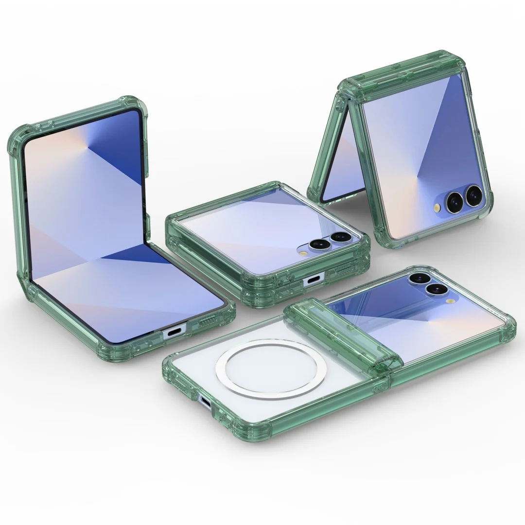 

For Samsung Galaxy Z Flip 7 6 5 Case Protective Clear Magsafe Plated Back Cover With Small Film