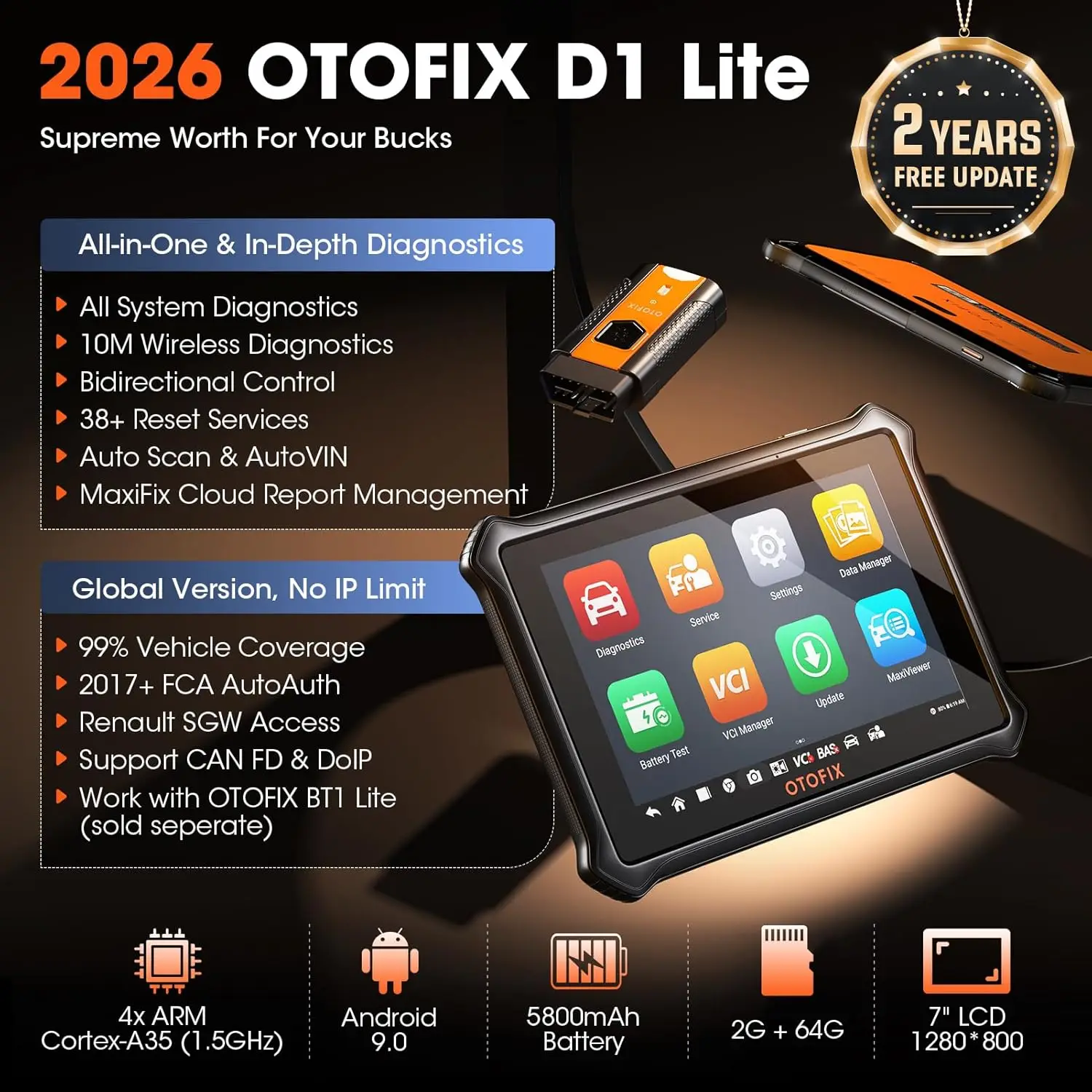 

Автосканер OTOFIX D1 Lite для диагностики автомобилей, полнофункциональный, с двунаправленным кодированием, 2 года обновлений, 40 сервисных функций