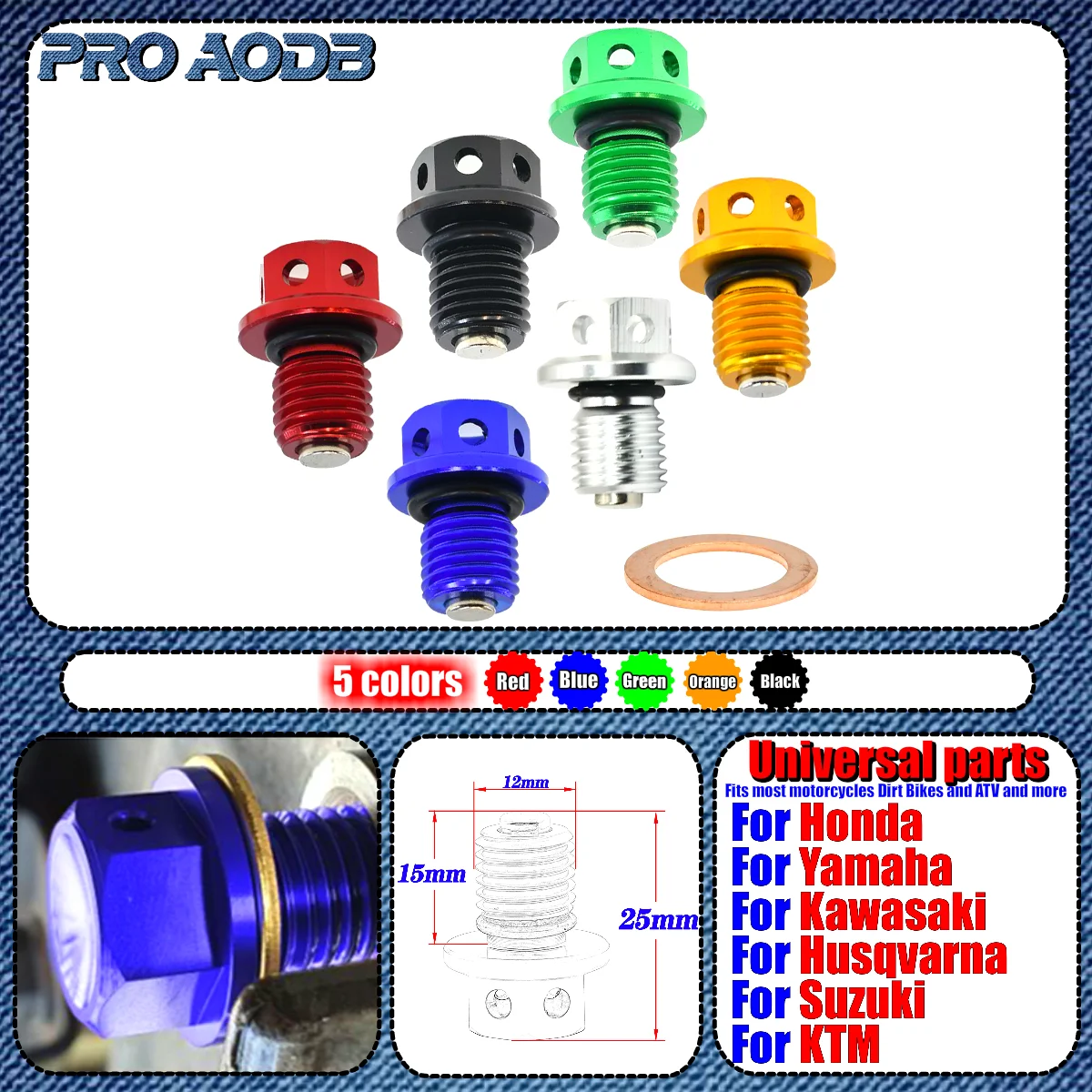 

For Yamaha YZF-R3 YZF-R25 MT-03 MT-25 YZ250X XT250X WR250R WR250X YZ250Serow 250 M12xP1.5 Magnetic Oil Drain Plug Bolt Screw