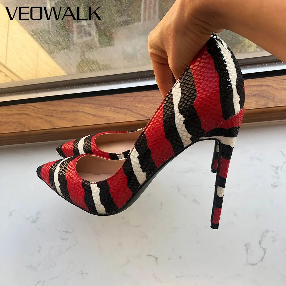 

Veowalk 12cm Super High Heels Women's Sexy Print Snakeskin Pointed-Toe Stiletto Pumps Elegance Ladies Soft Evening Party Dress