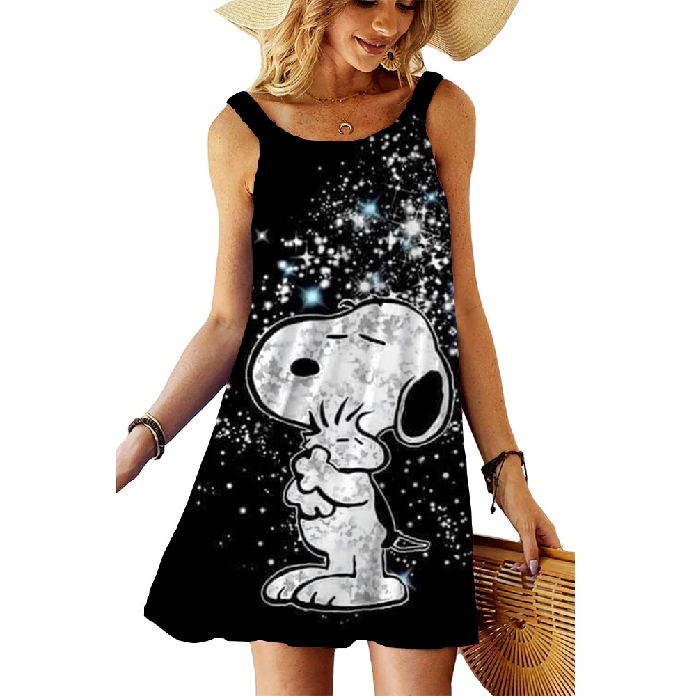 Womens Summer Dresses Loose Snoopy print Sleeveless Sundresses Swimsuit Coverup with Women Dress Trend Womens Summer