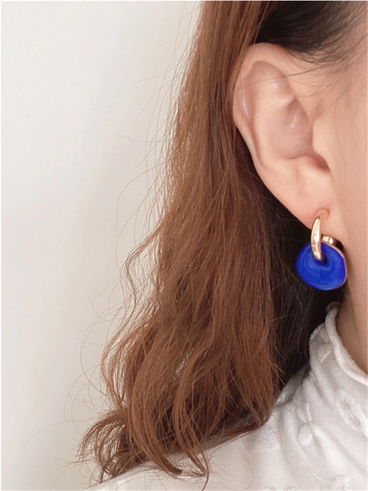 kshmir 2022 Drop oil combination earrings female Korean atmosphere quality Klein blue emerald earrings wholesale accessories