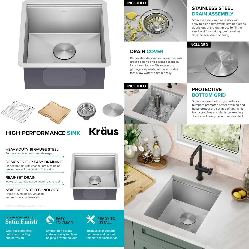 

17-Inch Undermount Single Bowl Stainless Steel Kitchen Sink with Accessories by KRAUS Kore, Model KWU111-17