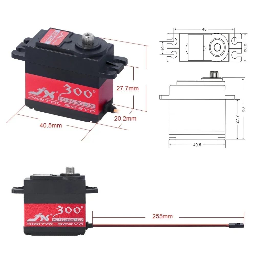 25kg Digital Servo 300 Degree High Precision Metal Gear JX PDI-6225MG-300° 62g 4.8-6V 0.21Sec for RC Cars Robot Arm Aircraft DIY