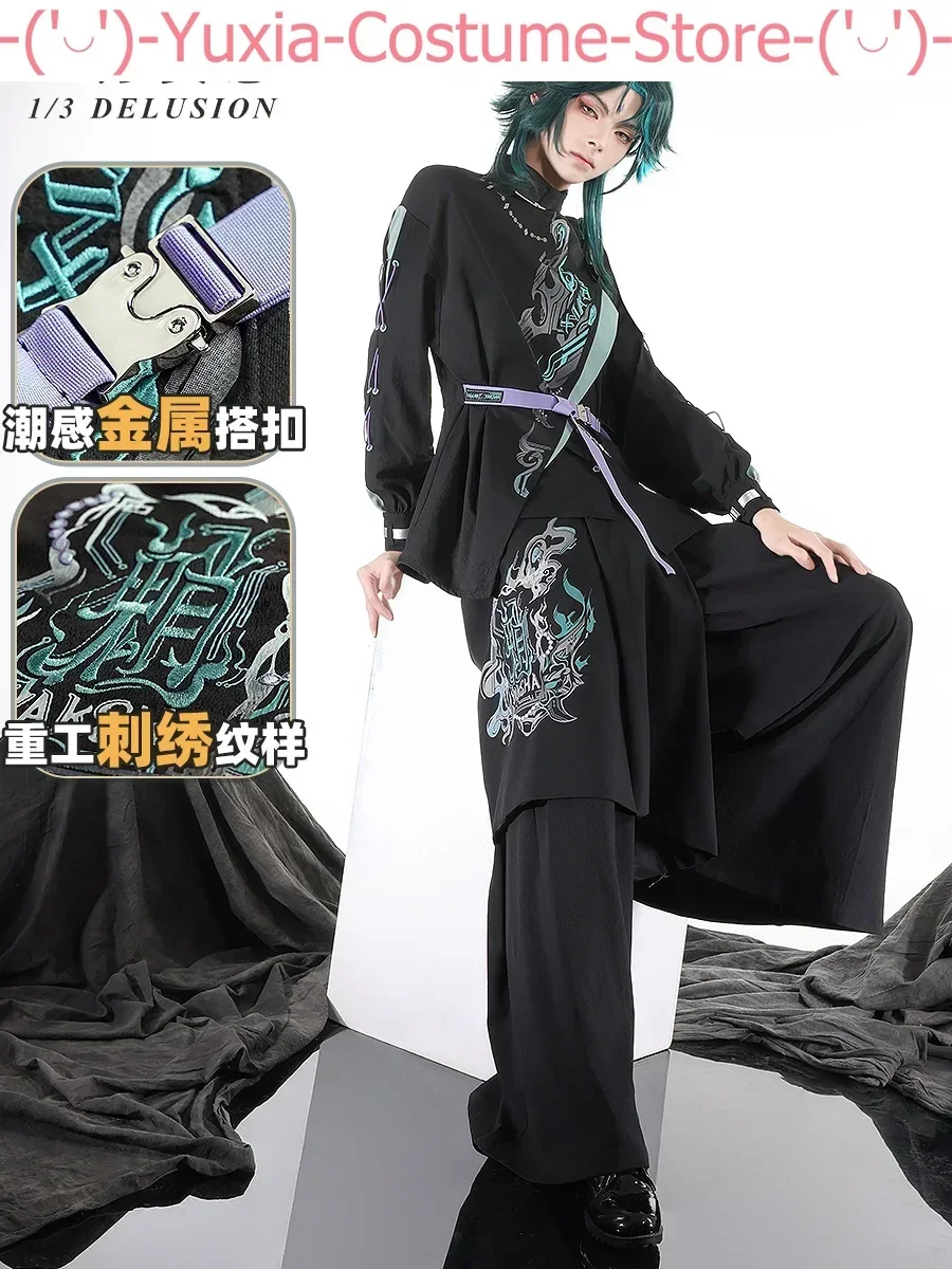 Three Point Delusion Genshin Impact Xiao New Chinese Style Men Cosplay Costume Cos Game Anime Party Uniform Hallowen Play Role