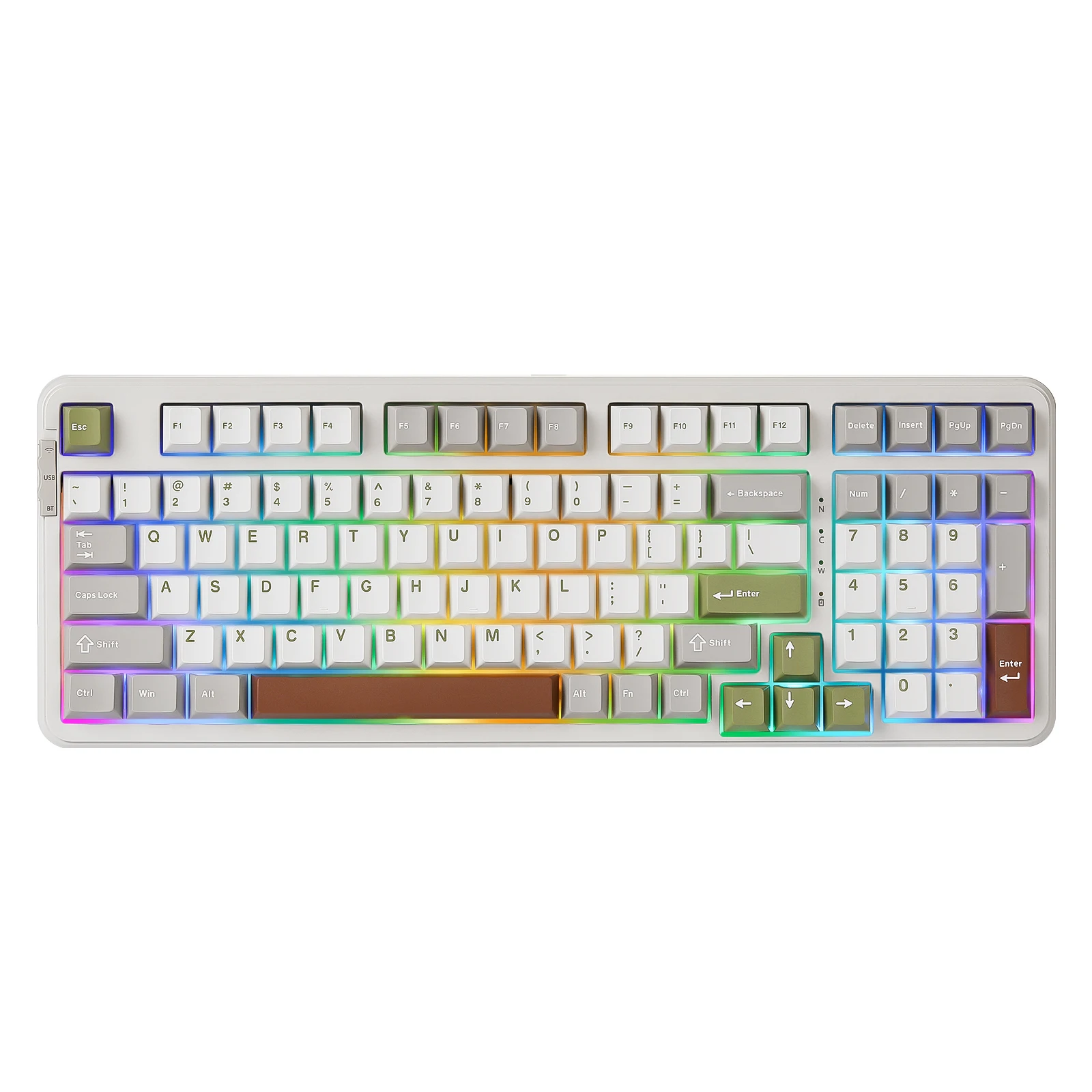 Imagem -01 - Teclado Mecânico sem Fio Bege com Numpad Junta Hot Swappable Teclado Personalizado Retroiluminado Rgb Montado B98 Yunzii-b98 teclado mecanico sem fio bege com numpad junta hot swappable teclado personalizado retroiluminado rgb montado b98 yunzii b98 01