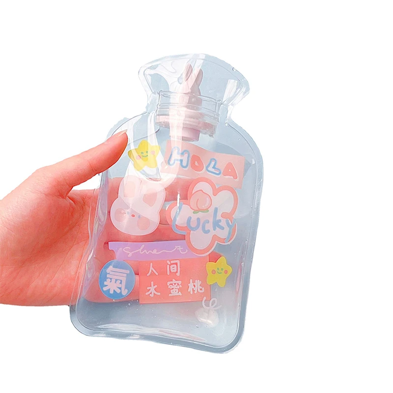 1pc dos desenhos animados transparente saco de água quente portátil garrafa de água quente de enchimento de água mão mais quente bolso pés garrafa de água quente pvc