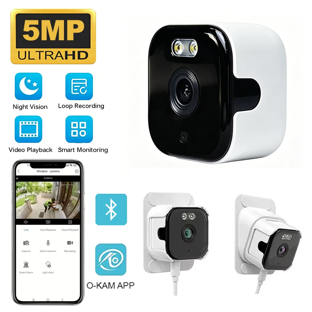 5MP Window Security Camera 5GHz WiFi Indoor Cam with Color Night Vision Motion Detection 24/7 Recording, Quick Install for Home