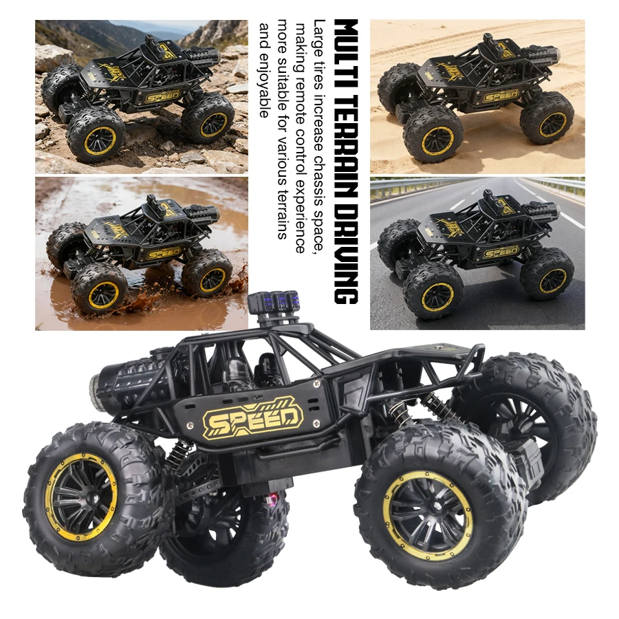 2.4g Remote Control Off-Road Alloy Car with Shock Absorbers, Climbing Fast Car with Music, Lights, and Spray, Children's Electric Rc Toy, Boys' Holiday Gift