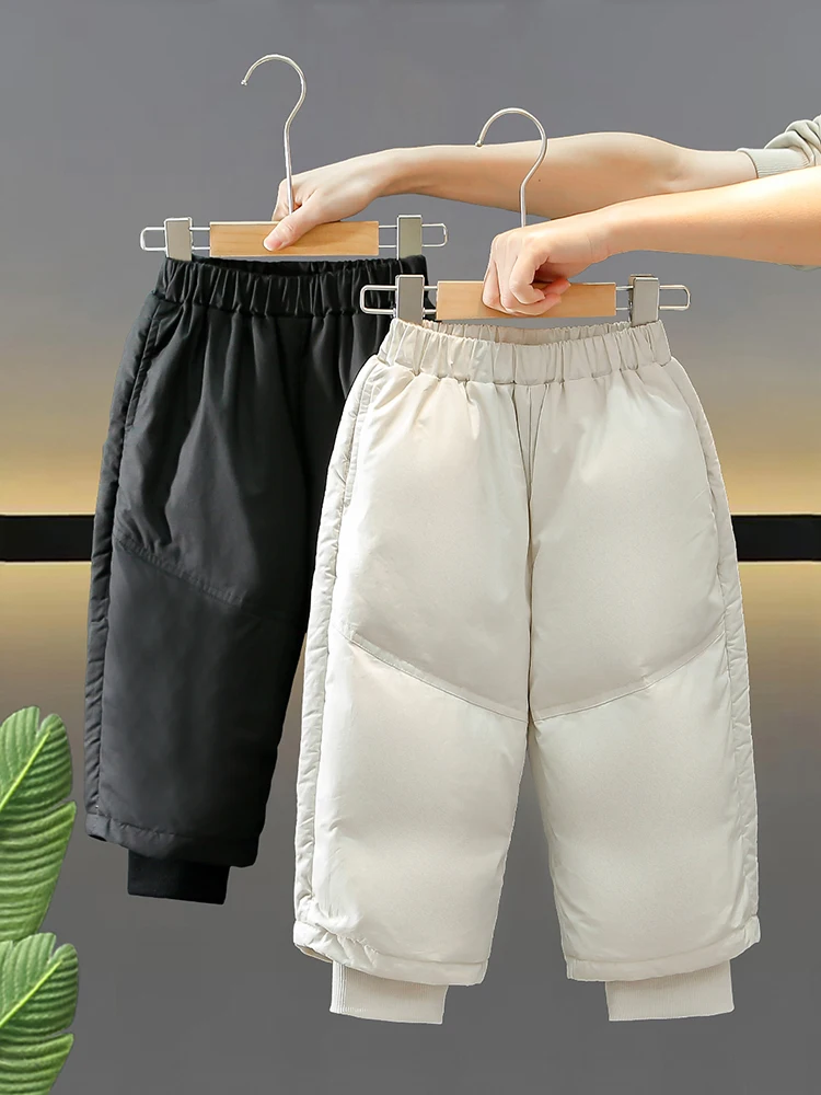 

Детские зимние утепленные пуховые брюки белого цвета, свободные длинные штаны, теплые хлопковые брюки для малышей, с высокой талией
