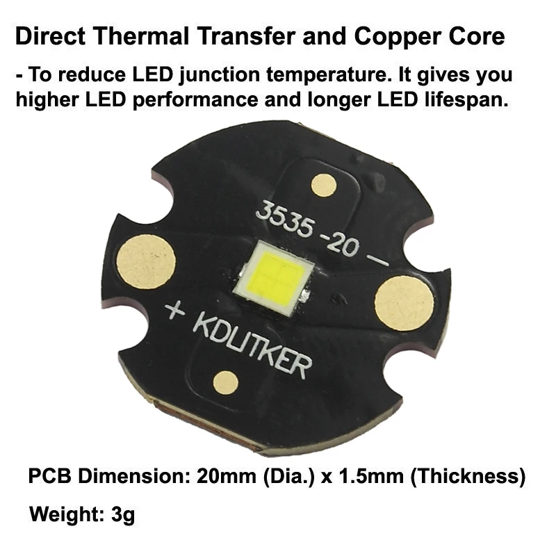 SFQ43 4x Core 3V 12A 3000 Lumens 6500K SMD 3535 LED Emitter on KDLITKER DTP Copper MCPCB Flashlight DIY Long Throw