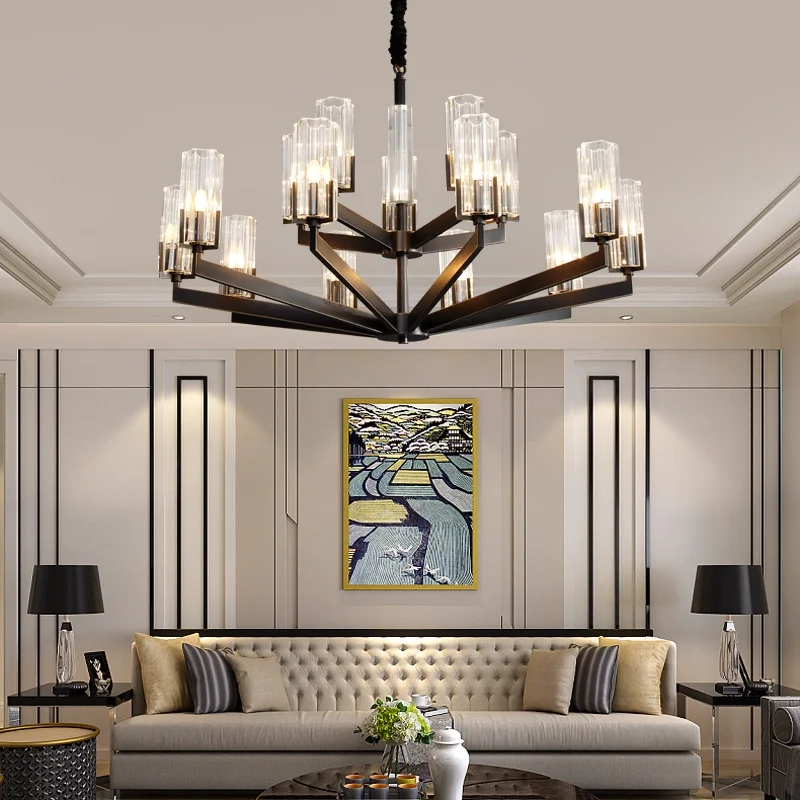 

Modern Luxury Black Crystal Chandelier Suspension Hanging Ceiling Light for Living Room Interior Home Decoration