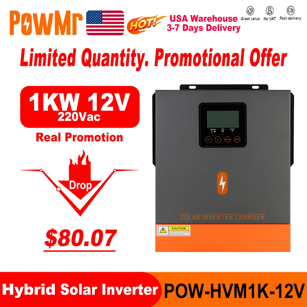 Clearance Sale 1KW Hybrid Solar Inverters 12V to 220V Pure Sine Wave With 80A MPPT Solar Charge Controller Max 150V Solar Panel