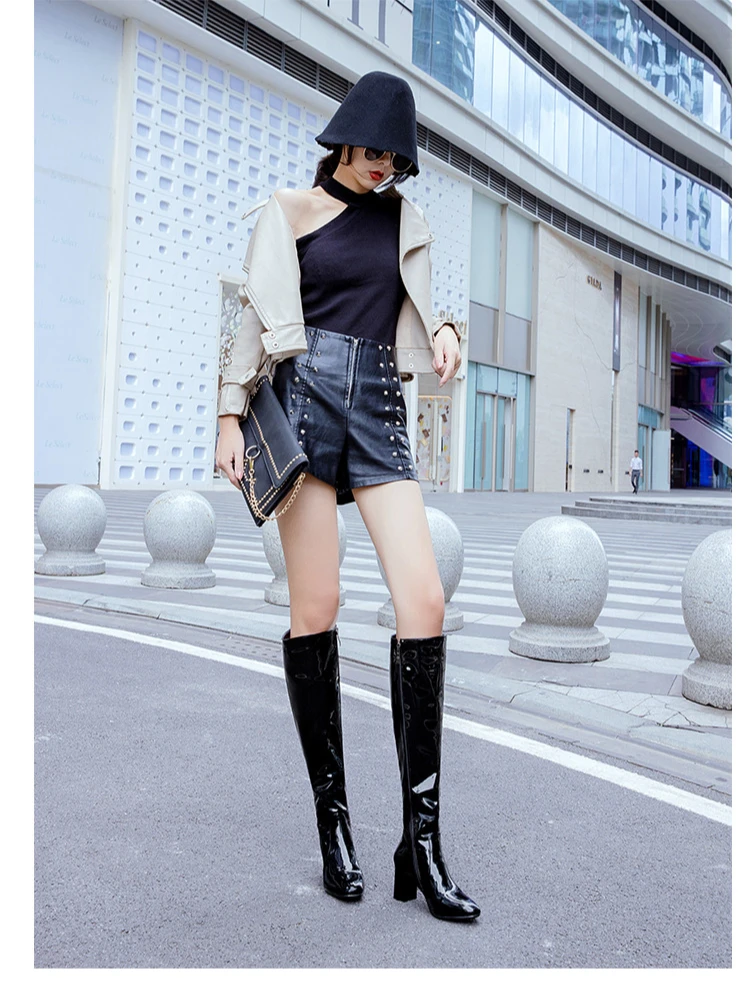 2024 European and American women's simple round toe, thick heel, high heels not exceeding knee high boots   5629