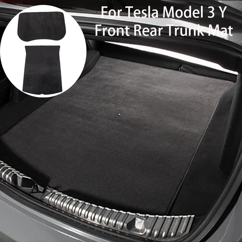 For Tesla Model 3 Y Front Rear Trunk Mat Flocking Fabric Pad Trunk Cargo Tray Car Storage Box Mats Flannel Cushion 2017-2023