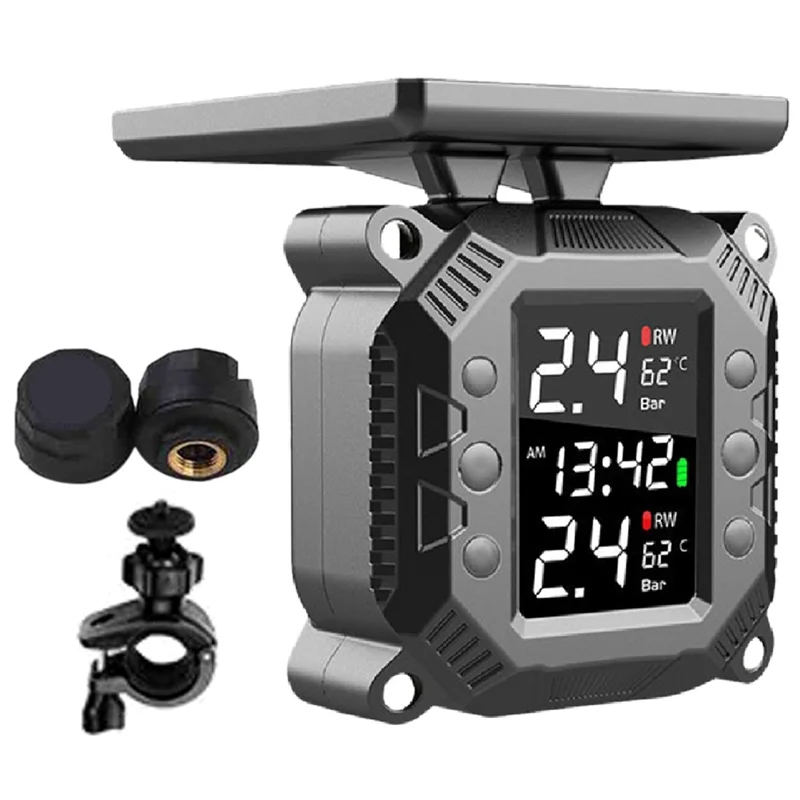 

Unique Wireless Motorcycle TPMS Tire Pressure Monitoring System Solar External Sensor Temperature Monitor Water Proof