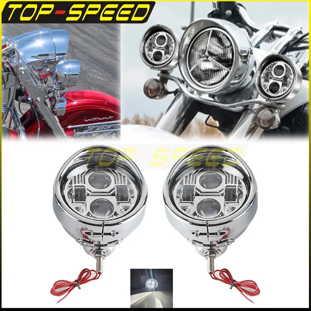 E9 E-Mark Lens Head Lamp Motorcycle Retro Style Chrome 12V Auxiliary Light 4.5