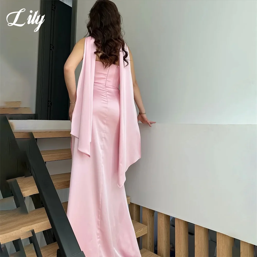 Lily Blush Pink Evening Dress Beading On Chest Prom Dresses Zipper Back Party Formal Gown Scarf robe de bal for Woman Customized