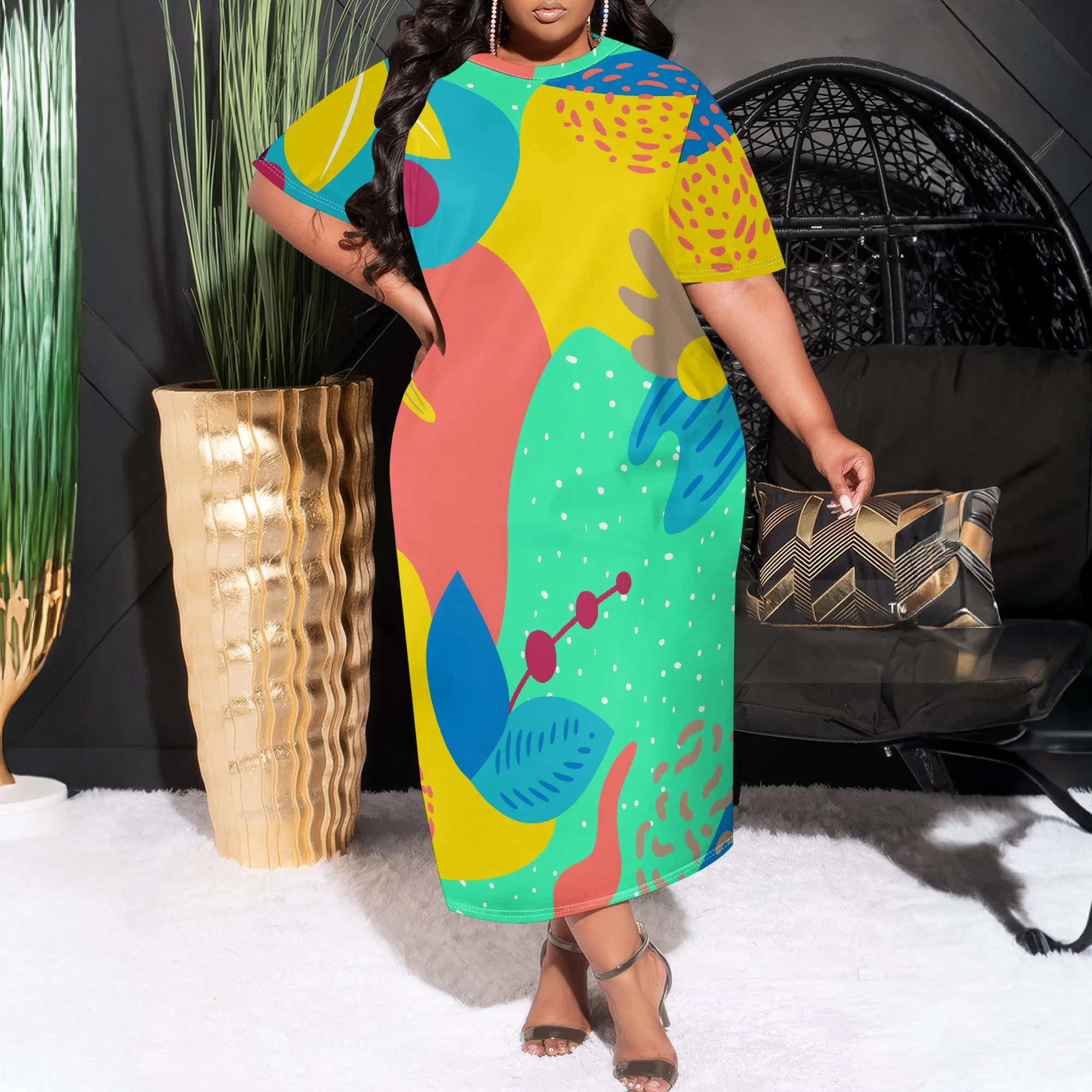 

Женское летнее модное платье больших размеров с принтом, свободное повседневное платье с карманами