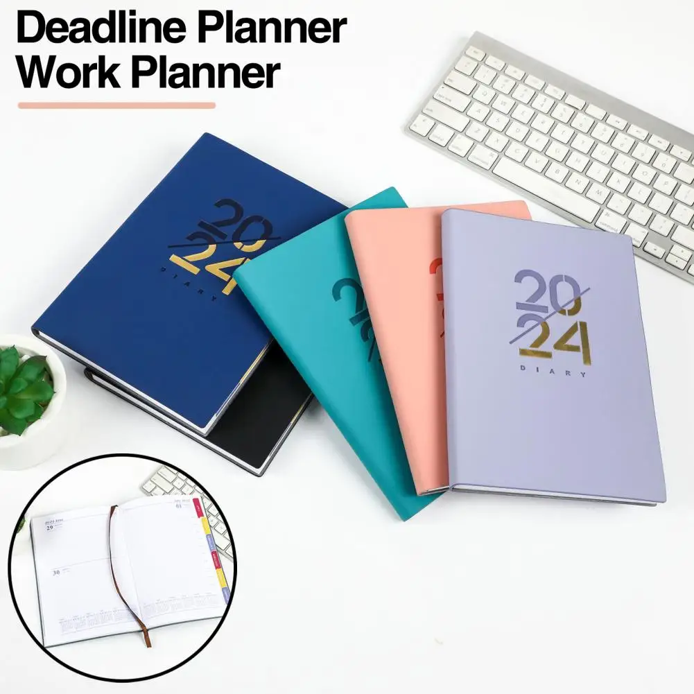 2024 영어 어젠다 북, 365 일 A5 인조 가죽 커버, 데일리 주간 플래너, 어젠다 플랜, 주간 일기 정리함