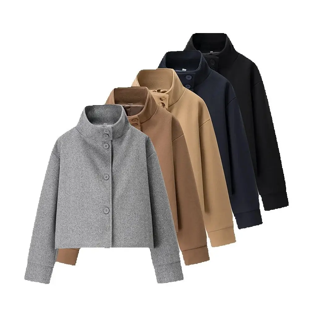 

Women's Woolen Loose Top Stand Collar Long Sleeve Button Pocket Autumn/Winter New Fashion Coat