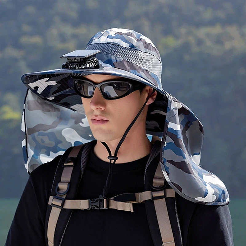 

Solar Fan Hat With Neck Flap USB Rechargeable UV Dual Cooling Fan Fishing Hat Fisherman Hiking Mountaineering Sun Hat