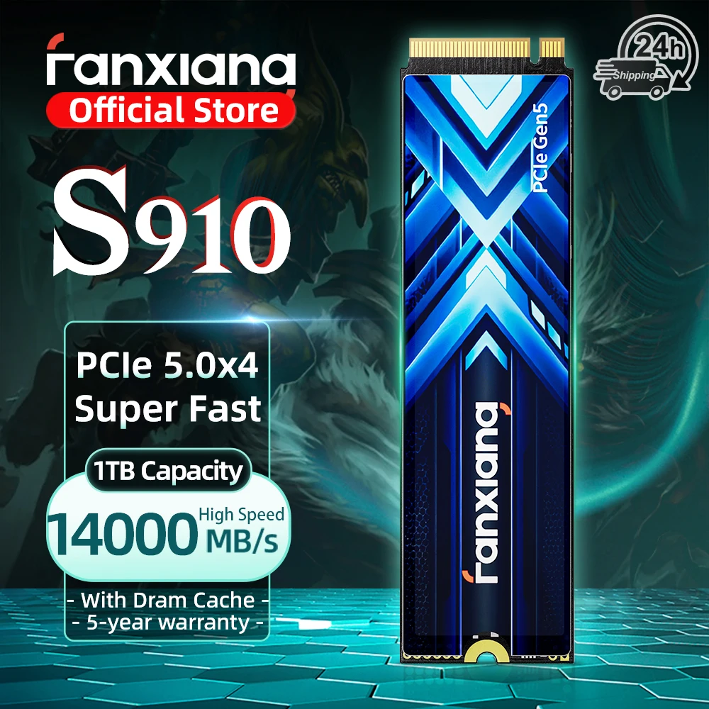 

Fanxiang S910 Max/Pro M.2 SSD 14000MB/s 1TB 2TB 4TB PCIe 5.0 M.2 NVMe 2.0 With Dram Cache Internal Solid State Drive For Desktop