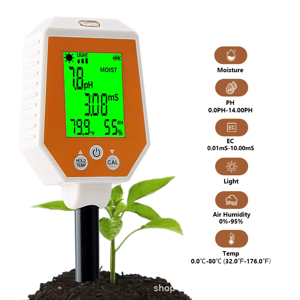 

YY-1080 Digital Display 6 in 1 Soil Meter PH Meter EC Temperature Humidity Illumination Turf Orchard Soil Meter