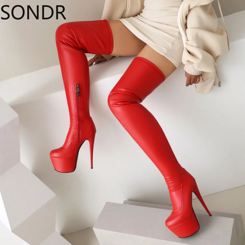 Womens Over The Knee Thigh Boots Platform Stilettos Super 17CM High Heel Shoes Sexy Long Riding Knight Plus Size  New 2024