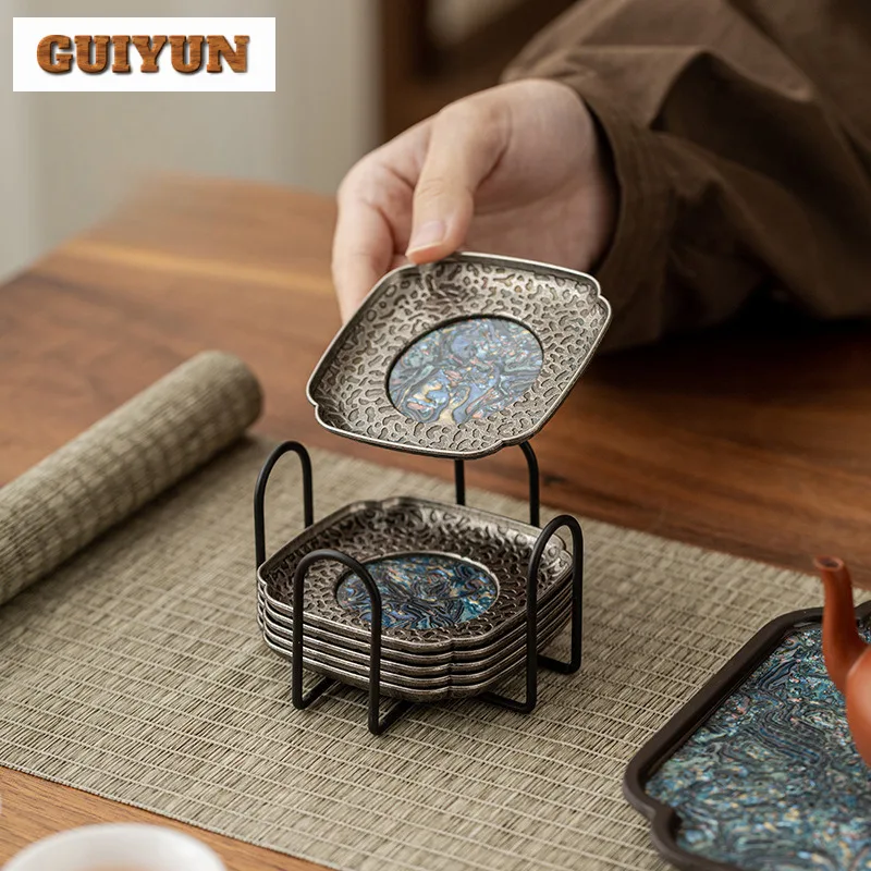 

Mother-of-pearl Alloy Coasters Ancient Stand for Mugs for Coffee Cups Saucer Heat Insulation Placemats Teacup Base Drinkware