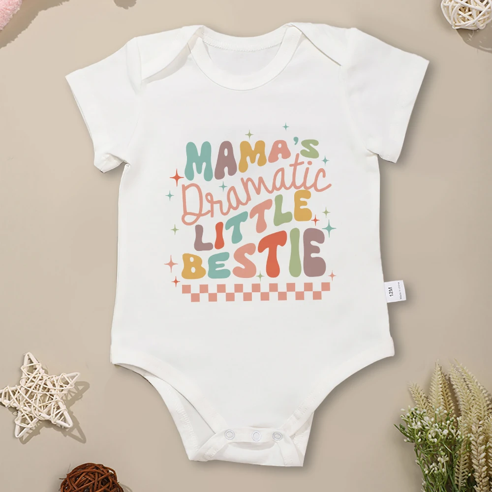 

Mama's Dramatic Little Bestie Cute Baby Girl Clothes Cotton Bodysuit Aesthetic Cute Cartoon Newborn Bodysuit 0 to 24 Months