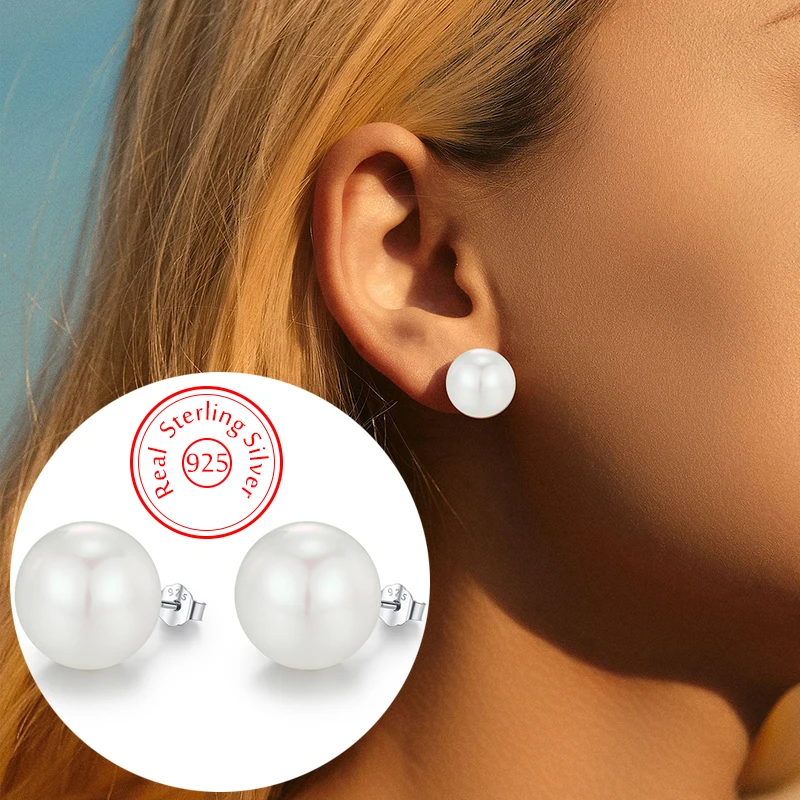 Solid 925 Sterling Silver Women's New High Quality Jewelry Pearl Stud Earrings XY0197