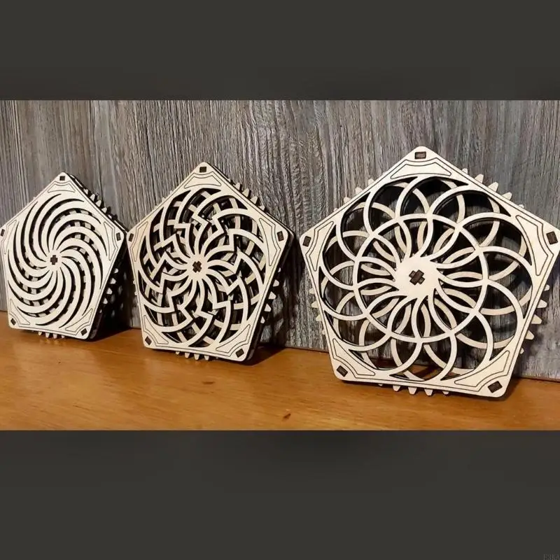 Set of 3 Rotating Pentagrams Handmade Wooden Drink Mats Heat-Resistant Nonslip Placemat for Dinning Table