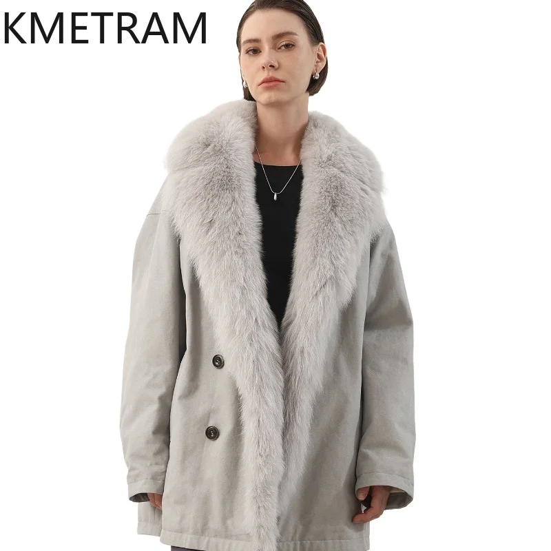 

KMETRAM White Goose Parka Down Puffer Jacket Woman Short Down Coats Fox Fur Collar Outerwears Winter Clothes 2025 ropa mujer