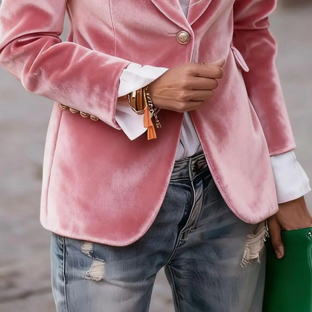 Women Coat Velvet Blazer for Women Long Sleeve Business Suit Jacket Lapel Office Coat Elegant Women’s Suit Coat Outerwear