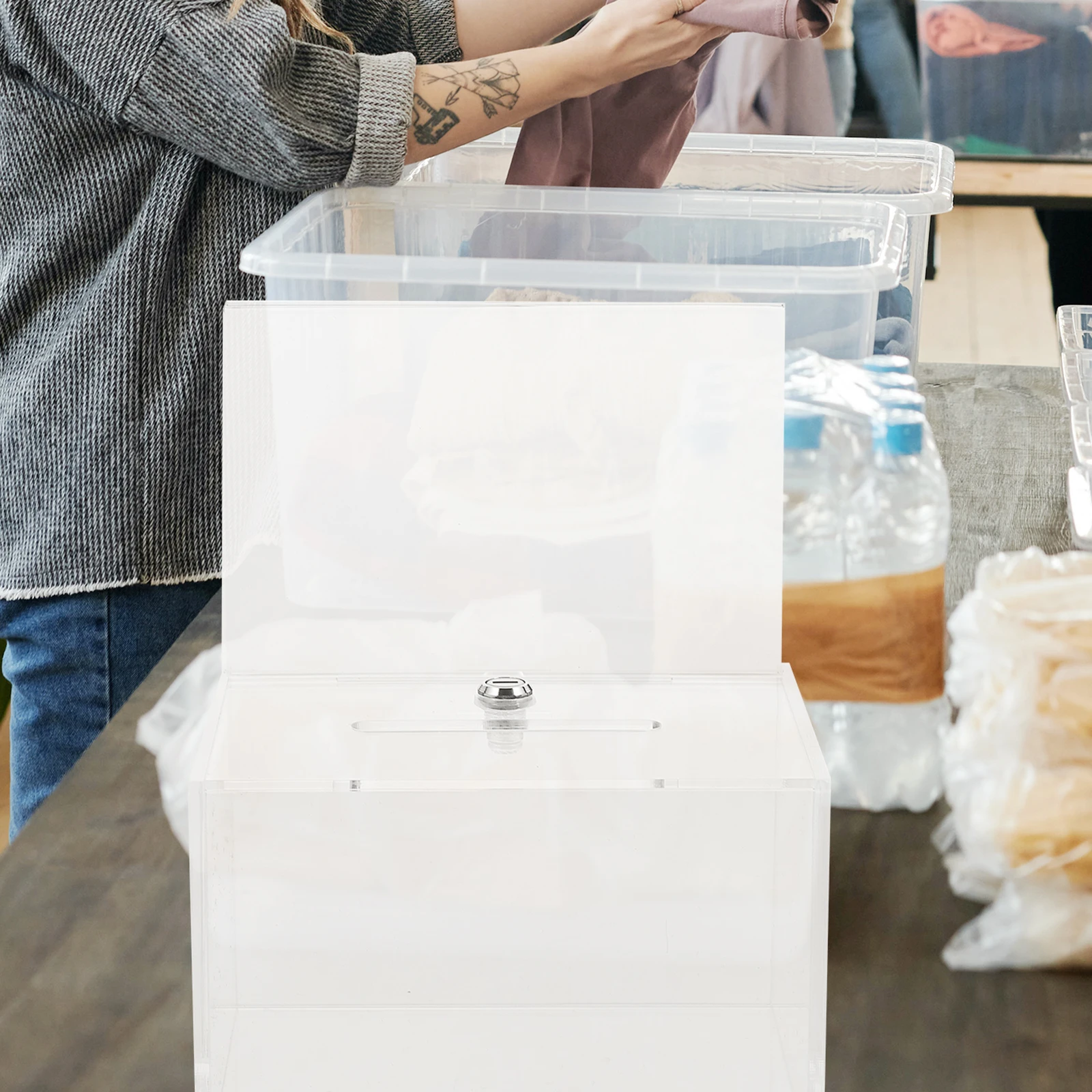 Clear Acrylic Ballot Box Suggestion Donation Organizer Transparent Collection Box for Voting Fundraising Complaint Letters