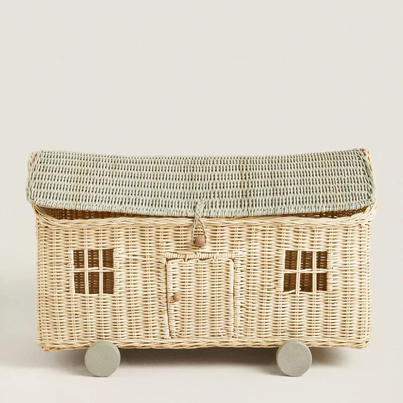 Handmade rattan woven small house cabin car, storage basket, photography ornament