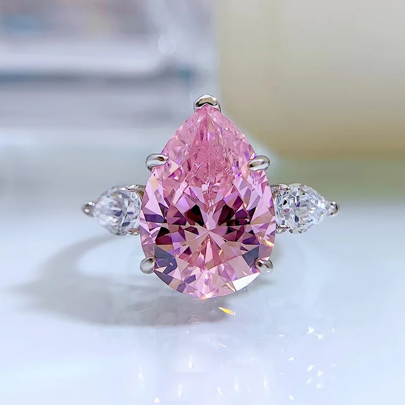 New 100% s925 Silver Design High Carbon Diamond Exaggerated Fashion Middle Finger Water Drop Ring Wedding Jewelry